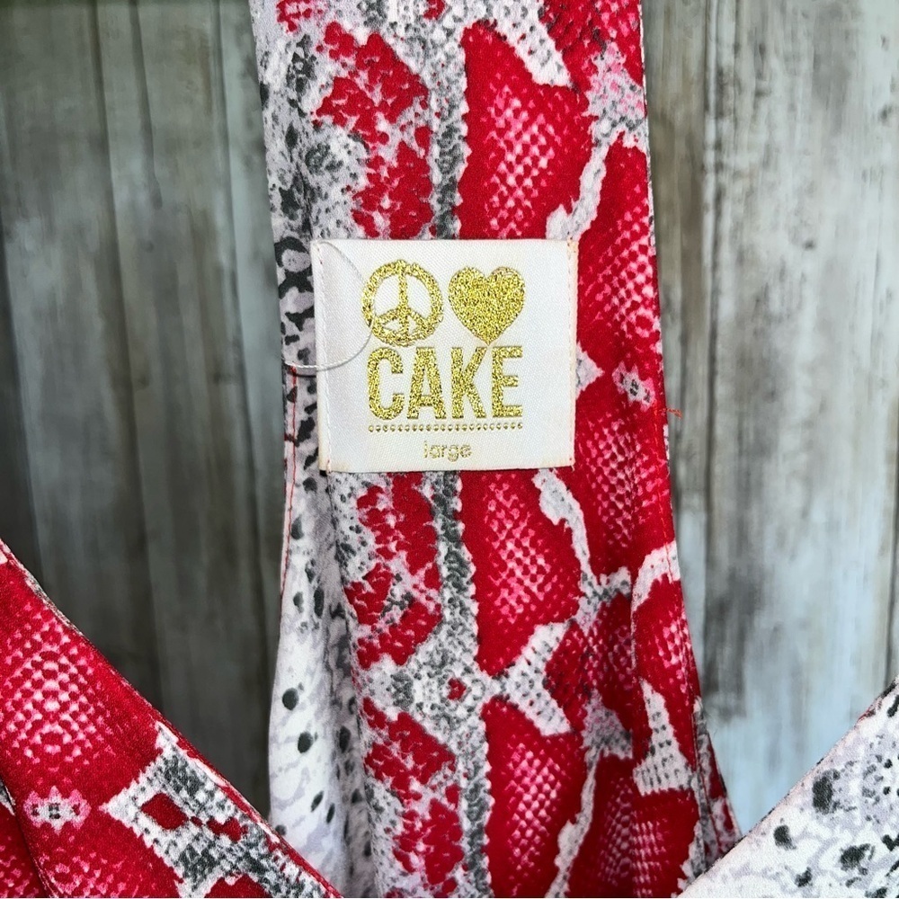 Peace Love Cake Snake Print Cami Tank Red Gray V-Neck Large Boho - Picture 7 of 7